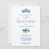 Chic Blue Shades Flowers & Foliage Princess Tiara  招待状 (裏面)