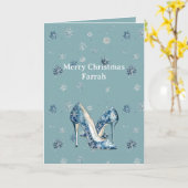 Chic Blue Snowflakes High Heels カード (黄色い花)