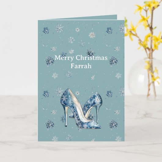 Chic Blue Snowflakes High Heels カード (黄色い花)