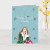 Chic Blue Snowflakes Red Head Female カード (黄色い花)