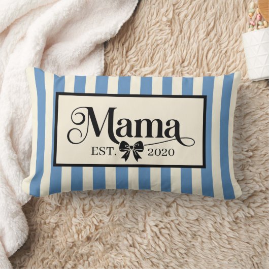 Chic Blue Striped Custom Mama Keepsake ランバークッション (ブランケット)