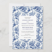 Chic Blue Toile de Jouy Elegant Wedding Invitation 招待状 (正面)