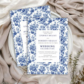 Chic Blue Toile de Jouy Elegant Wedding Invitation 招待状