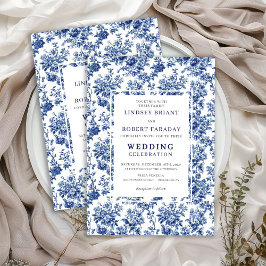 Chic Blue Toile de Jouy Elegant Wedding Invitation 招待状