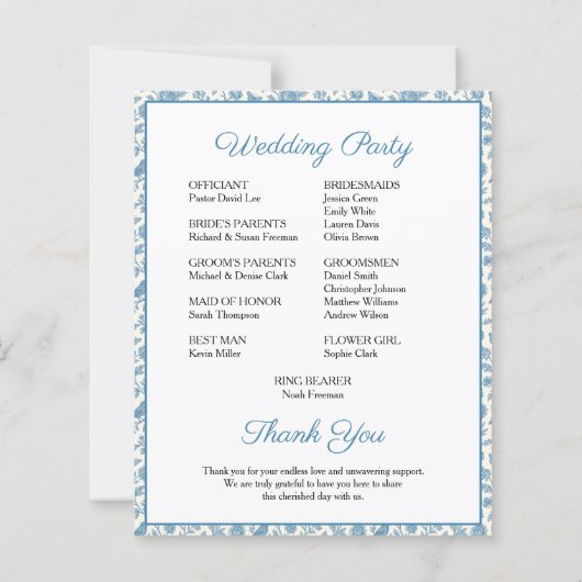 Chic Blue Toile de Jouy Floral Border Wedding (裏面)