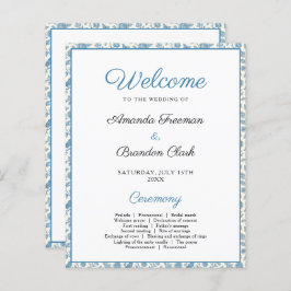 Chic Blue Toile de Jouy Floral Border Wedding