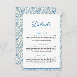 Chic Blue Toile de Jouy Floral Border Wedding エンクロージャーカード