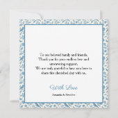 Chic Blue Toile de Jouy Floral Border Wedding サンキューカード (裏面)