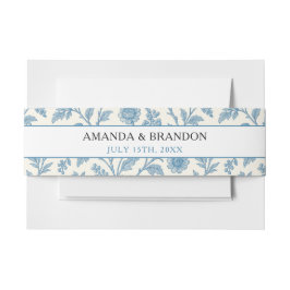 Chic Blue Toile de Jouy Floral Border Wedding 招待状ベリーバンド