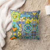 Chic blue turquoise sicilian citrus floral tiles  クッション (ブランケット)