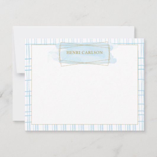 Chic Blue Watercolor Badge Note Card ノートカード (正面)