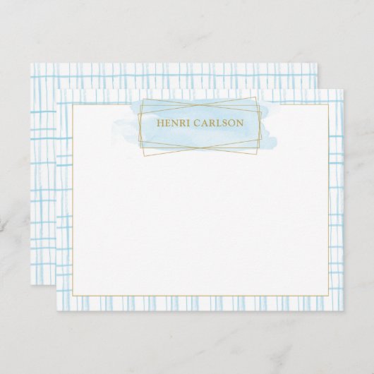 Chic Blue Watercolor Badge Note Card ノートカード (正面/裏面)