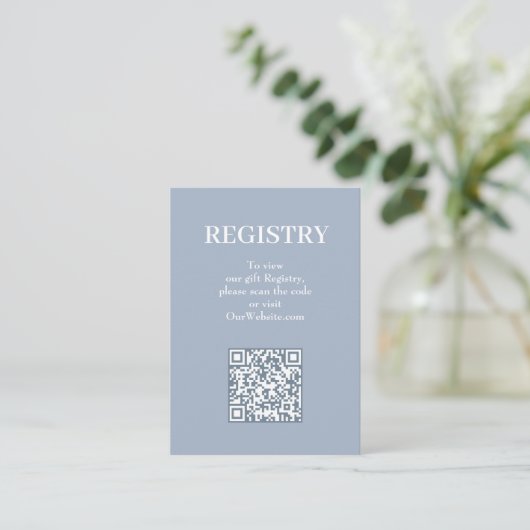 Chic Blue Wedding Registry QR Code エンクロージャーカード (スタンド正面)
