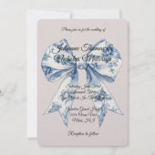 Chic Blue White Bow Blush Pink Wedding 招待状 (正面)