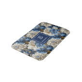 Chic Blue White Flowers Personalized Bath Mat バスマット (アングル)