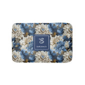 Chic Blue White Flowers Personalized Bath Mat バスマット (正面)