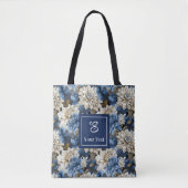 Chic Blue White Flowers Personalized Tote Bag トートバッグ (正面)