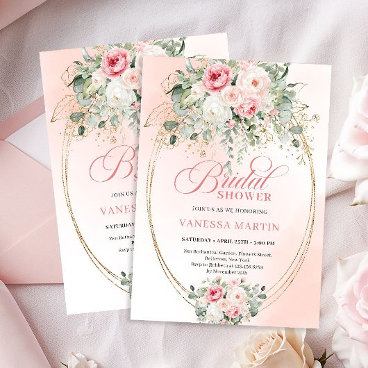 Chic Blush and Gold Bridal Shower Invitation 招待状
