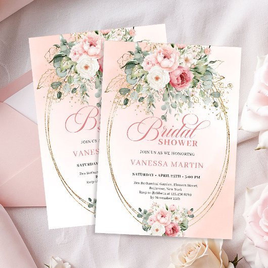 Chic Blush and Gold Dusty Rose Bridal Shower Card 招待状