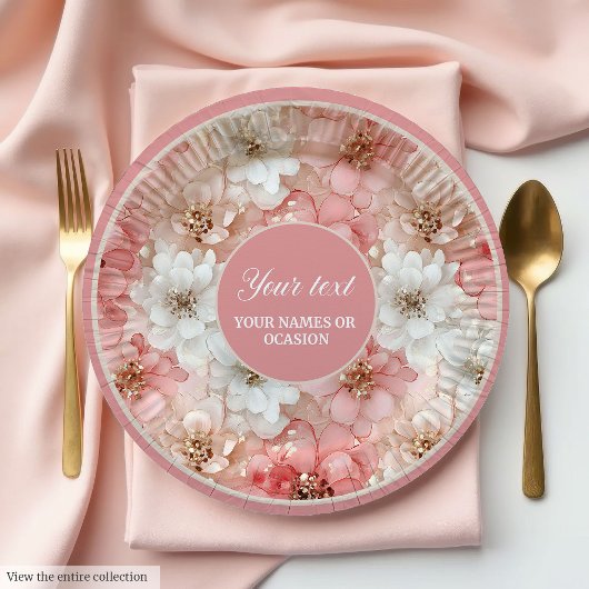 Chic blush and gold floral 50th birthday plate ペーパープレート