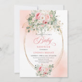 Chic Blush Floral Gold Baby Shower Invite for Girl 招待状 (正面)
