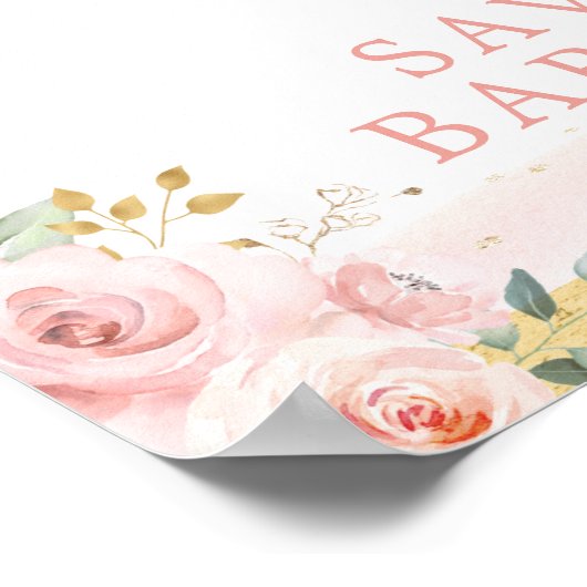 Chic Blush Gold Jungle Safari Baby Animals Welcome ポスター (角)