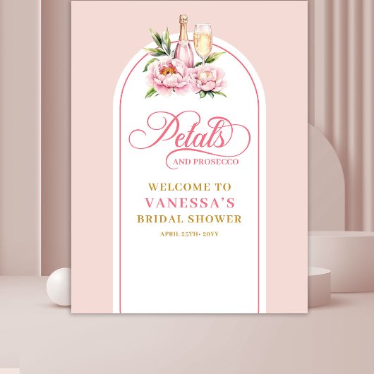 Chic blush petals and prosecco bridal party banner タペストリー