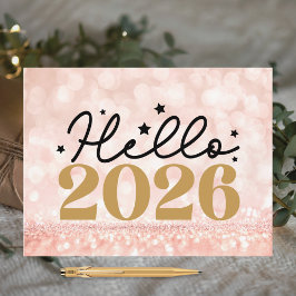 Chic Blush Pink Black Hello 2026 Happy New Year シーズンポストカード