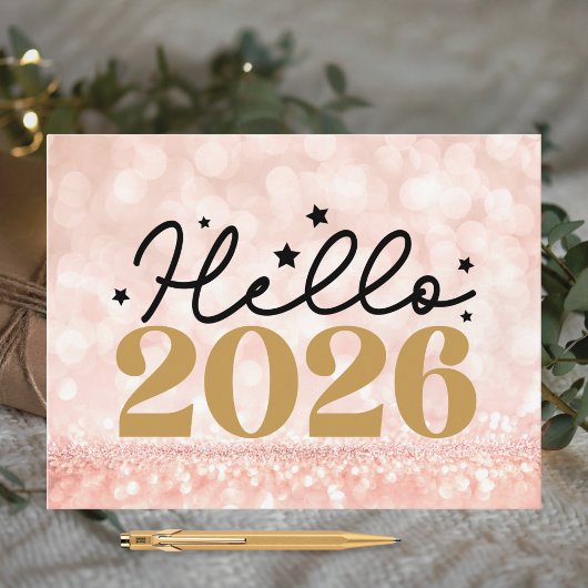 Chic Blush Pink Black Hello 2026 Happy New Year シーズンポストカード