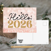Chic Blush Pink Black Hello 2026 Happy New Year シーズンポストカード