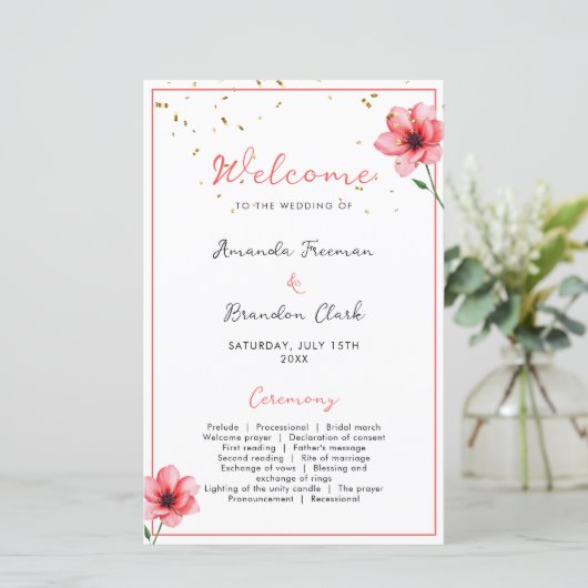 Chic Blush Pink Floral Confetti Frame Wedding (スタンド正面)