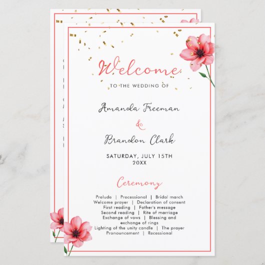 Chic Blush Pink Floral Confetti Frame Wedding (正面/裏面)