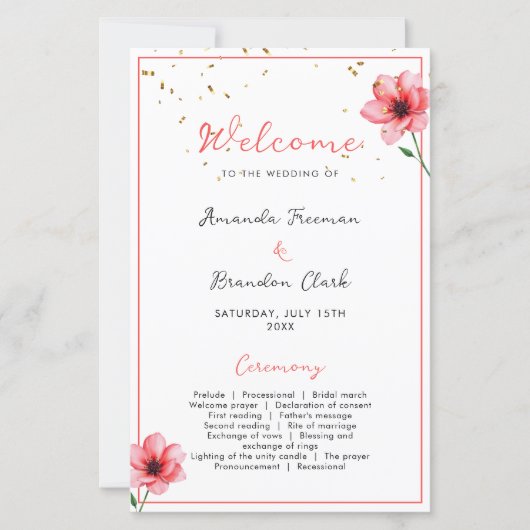 Chic Blush Pink Floral Confetti Frame Wedding (正面)
