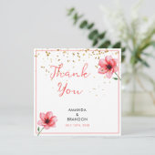 Chic Blush Pink Floral Confetti Frame Wedding サンキューカード (スタンド正面)