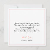 Chic Blush Pink Floral Confetti Frame Wedding サンキューカード (裏面)