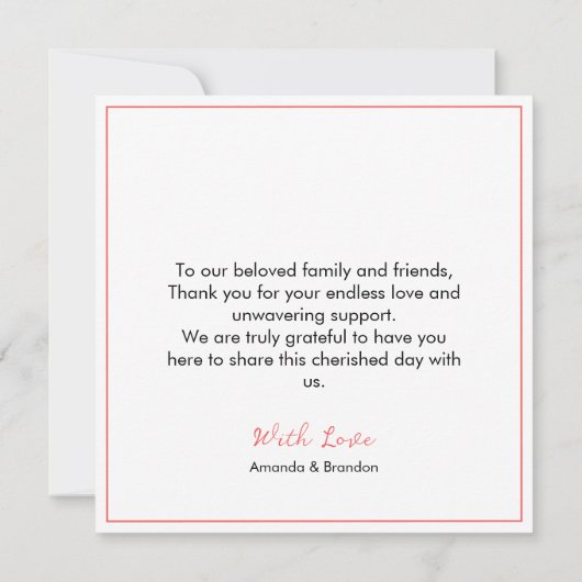 Chic Blush Pink Floral Confetti Frame Wedding サンキューカード (裏面)