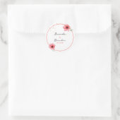 Chic Blush Pink Floral Confetti Frame Wedding ラウンドシール (バッグ)