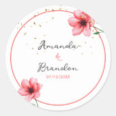 Chic Blush Pink Floral Confetti Frame Wedding ラウンドシール (正面)