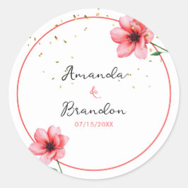 Chic Blush Pink Floral Confetti Frame Wedding ラウンドシール