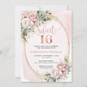 Chic Blush Pink Floral Eucalyptus Sweet 16 Invite 招待状 (正面)