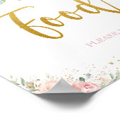 Chic Blush Pink Floral Gold Foliage Food Sign ポスター (角)