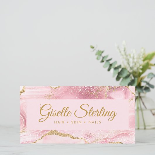 Chic Blush Pink Gold Agate Marble Gift Certificate (スタンド正面)