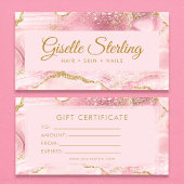 Chic Blush Pink Gold Agate Marble Gift Certificate