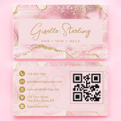 Chic Blush Pink Gold Agate Marble QR Code Luxe 名刺