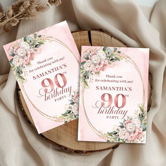 Chic Blush Pink Gold Eucalyptus 90th Birthday Card サンキューカード