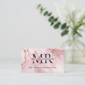 Chic Blush Pink & Gold Marble Monogram and QR Code 名刺 (スタンド正面)