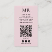 Chic Blush Pink & Gold Marble Monogram and QR Code 名刺 (裏面)