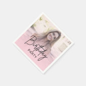 Chic Blush Pink Gradient Photo Birthday スタンダードカクテルナプキン (角)