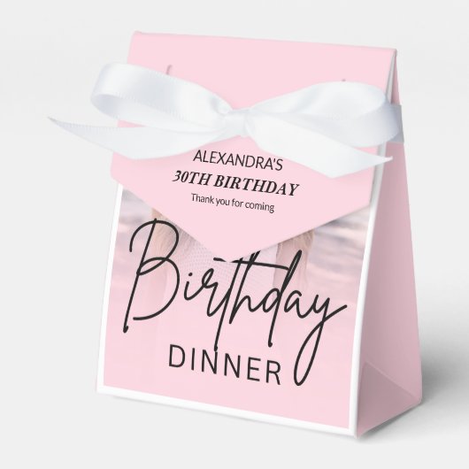 Chic Blush Pink Gradient Photo Birthday Dinner フェイバーボックス (正面サイド)