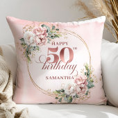 Chic Blush Pink Greenery 50th Birthday Pillow Gift クッション